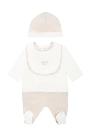 beige cotton romper FENDI KIDS | BUK139ST8F19J5